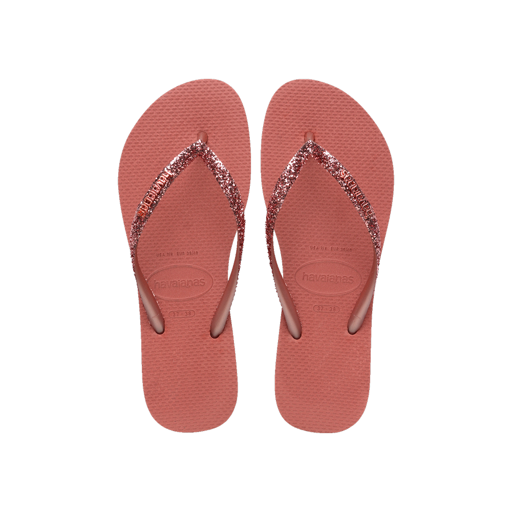 【havaianas 哈瓦仕】拖鞋 Slim Glitter II (4146975-1121W)/ 粉橘色/ 35/36