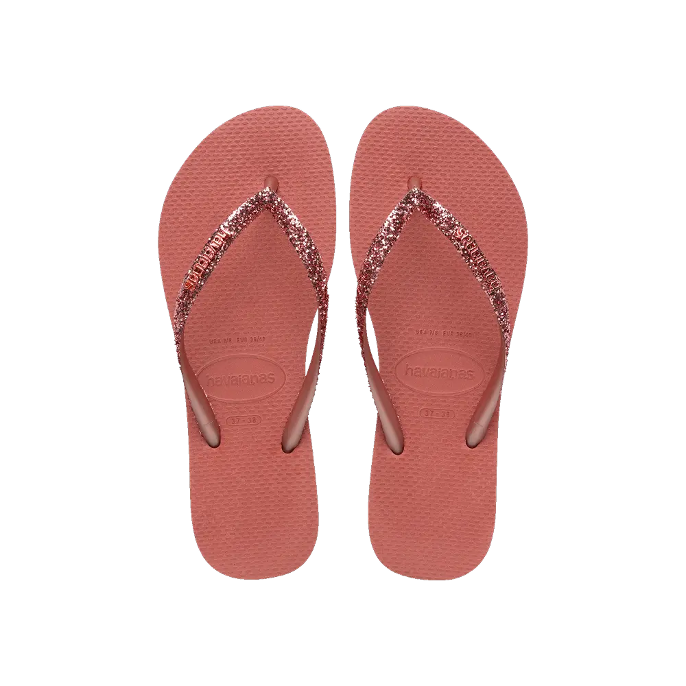 【havaianas 哈瓦仕】拖鞋 Slim Glitter II (4146975-1121W)/ 粉橘色/ 39/40
