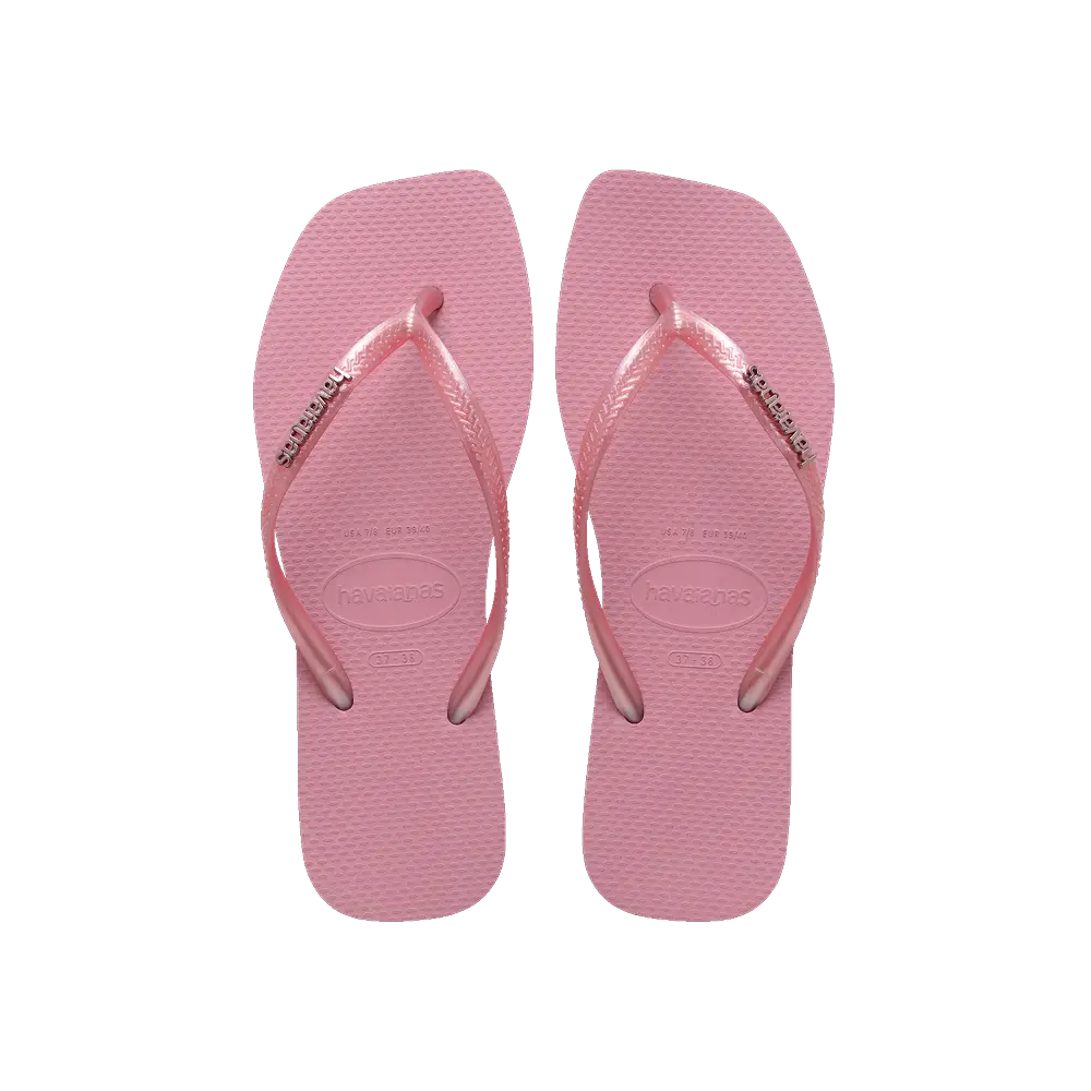 【havaianas 哈瓦仕】拖鞋 Slim Square Logo Metallic (4148257-1105W)/ 粉色/ 39/40