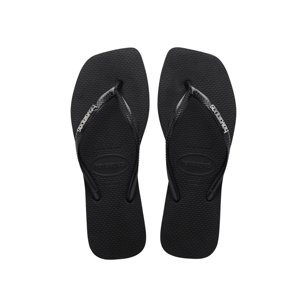 【havaianas 哈瓦仕】拖鞋 Slim Square Logo Metallic (4148257-2976W)/ 黑色/ 35/36