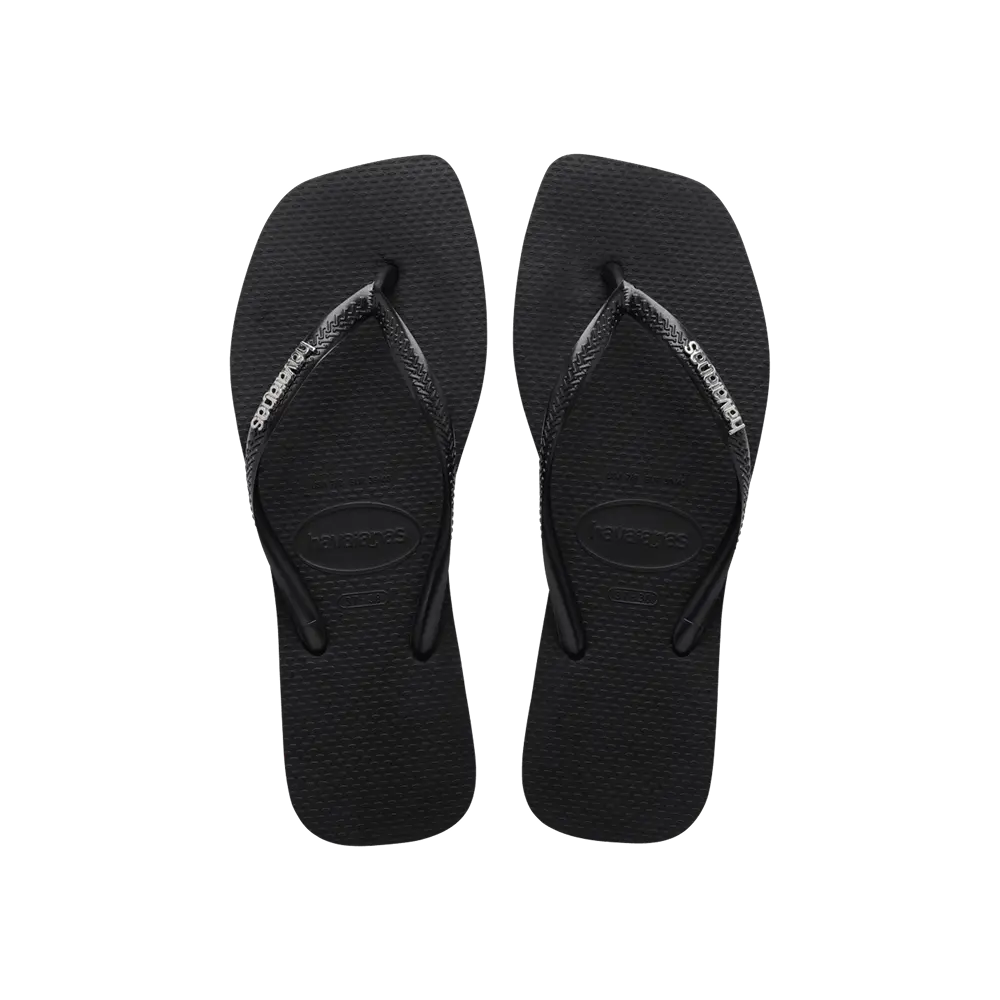 【havaianas 哈瓦仕】拖鞋 Slim Square Logo Metallic (4148257-2976W)/ 黑色/ 39/40