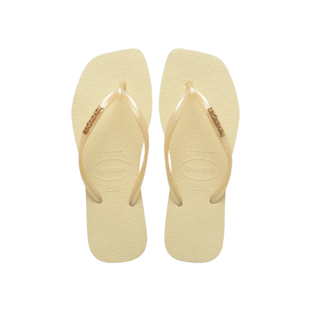 【havaianas 哈瓦仕】拖鞋 Slim Square Logo Metallic (4148257-9256W)/ 鵝黃色/ 39/40