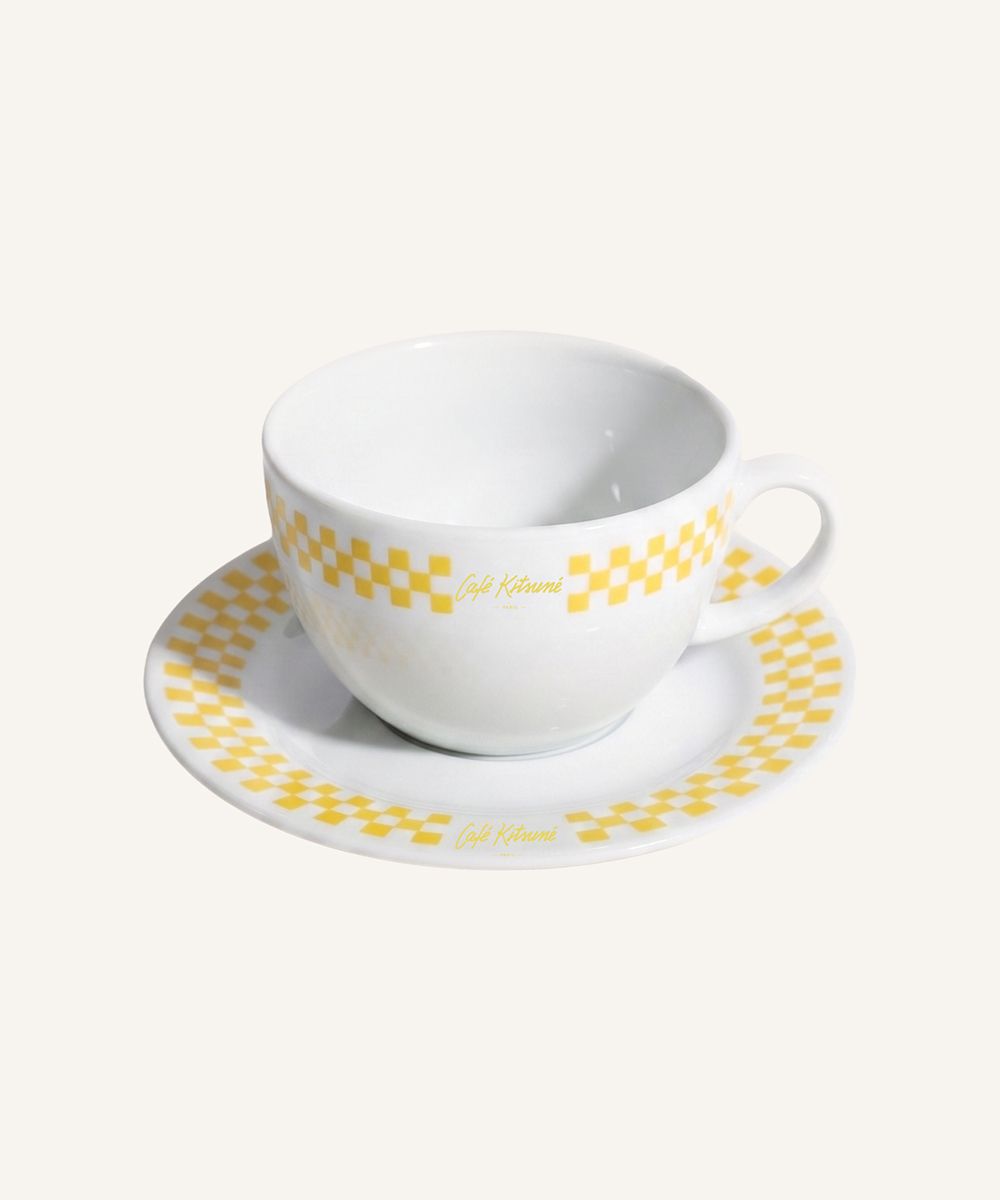 CAFÉ KITSUNÉ 檸檬棋盤格瓷製卡布奇諾杯碟組