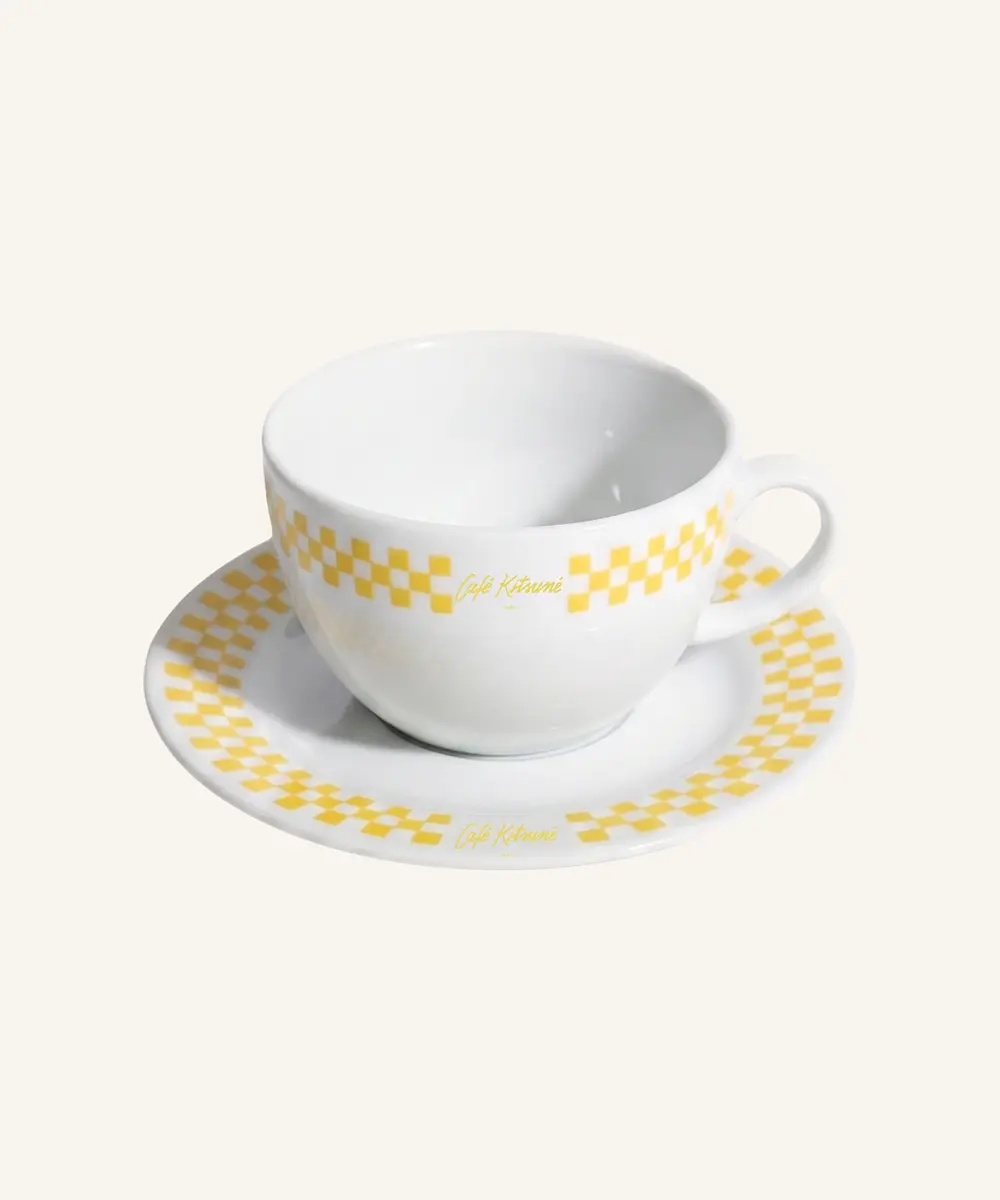 CAFÉ KITSUNÉ 檸檬棋盤格瓷製咖啡杯碟組