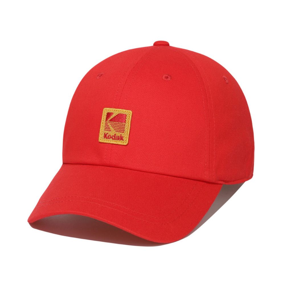 韓國 KODAK 復古布章寬鬆棒球帽 紅色RED