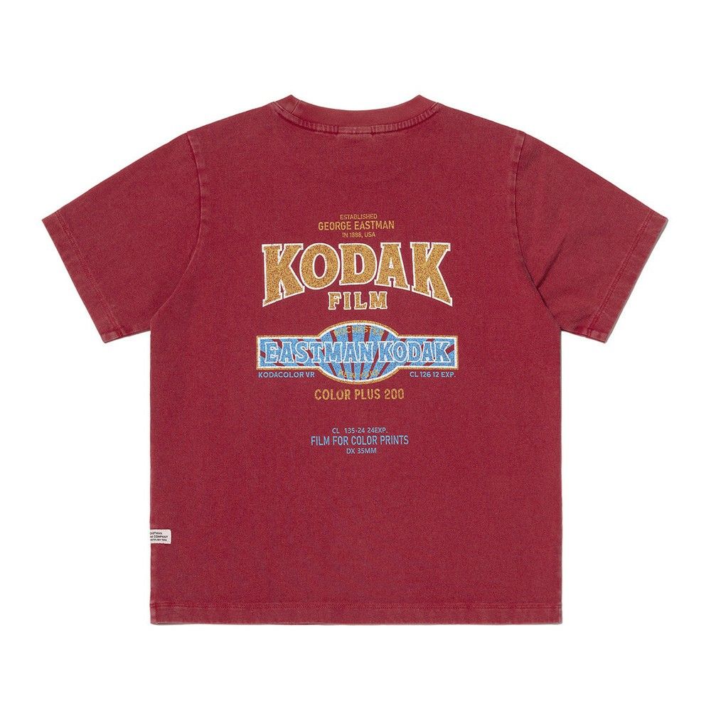 韓國 KODAK 女款雪洗感圖案短袖T恤/ 紅色RED/ 預購 M