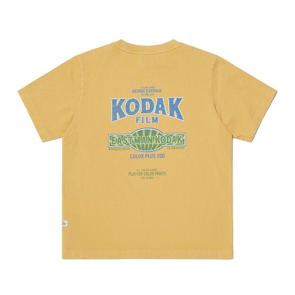 韓國 KODAK 女款雪洗感圖案短袖T恤/ 黃色YELLOW/ 預購 M