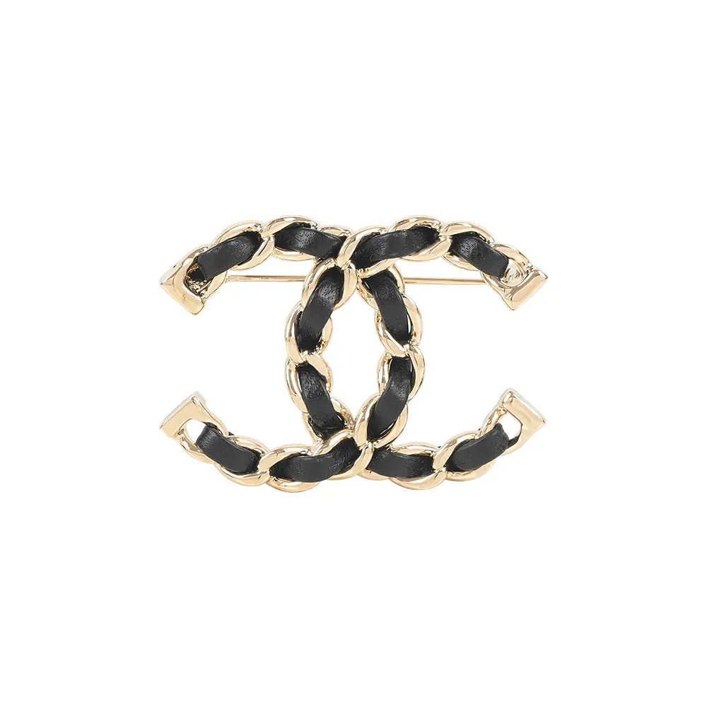 【CHANEL】經典CC Logo 小羊皮穿鍊胸針_展示品(金色)/ 平行輸入