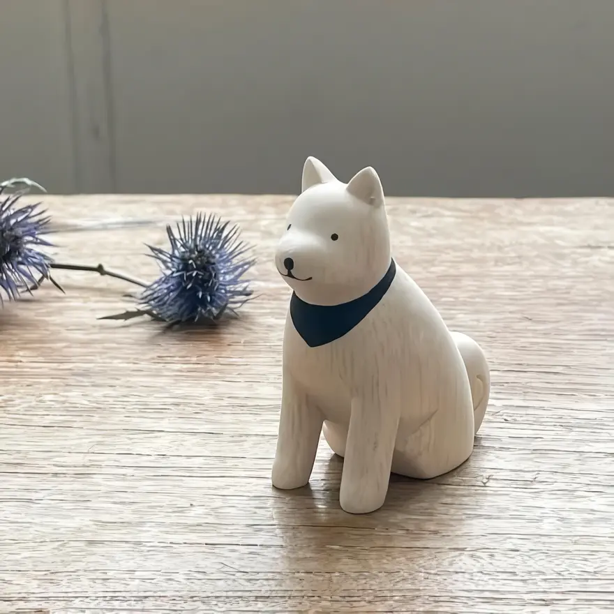 日本 T-Lab. 手作木質動物擺飾/ 秋田犬