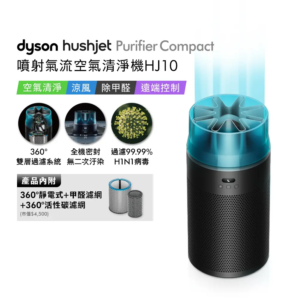 【新品上市】dyson HushJet Purifier Compact HJ10 噴射氣流空氣清淨機 冰川藍 贈靜電式+活性碳濾網
