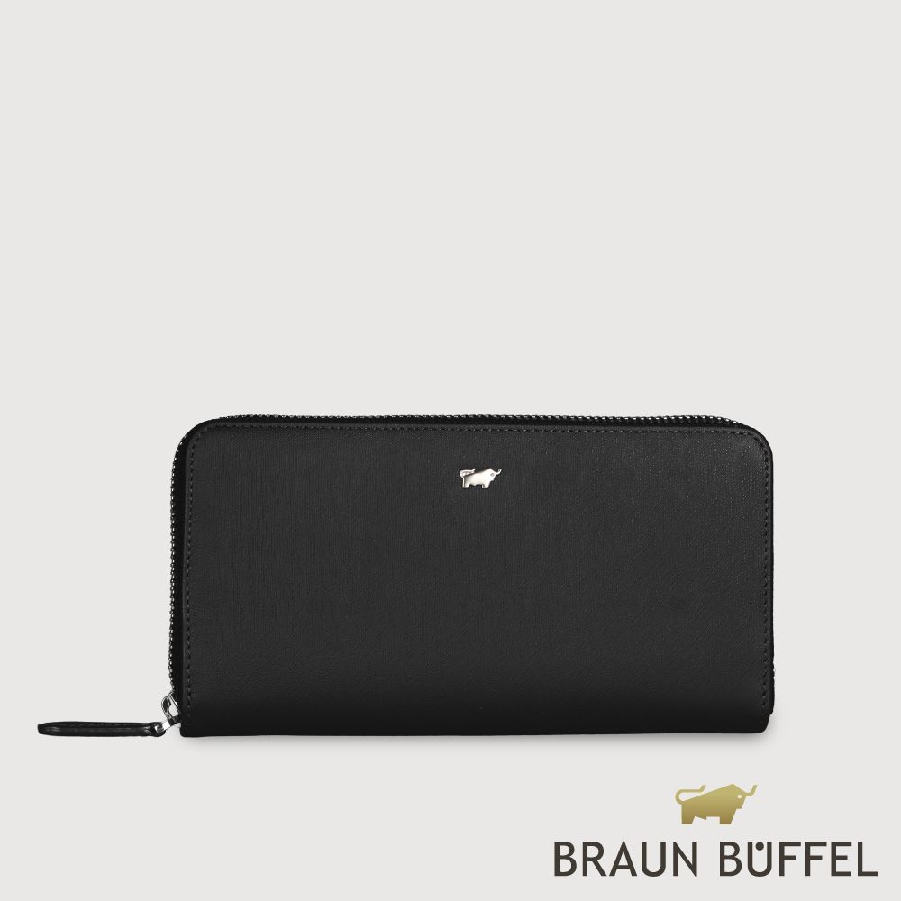 【BRAUN BUFFEL 德國小金牛】台灣總代理 HOMME-M 12卡拉鍊長夾-黑色/BF306-602-BK