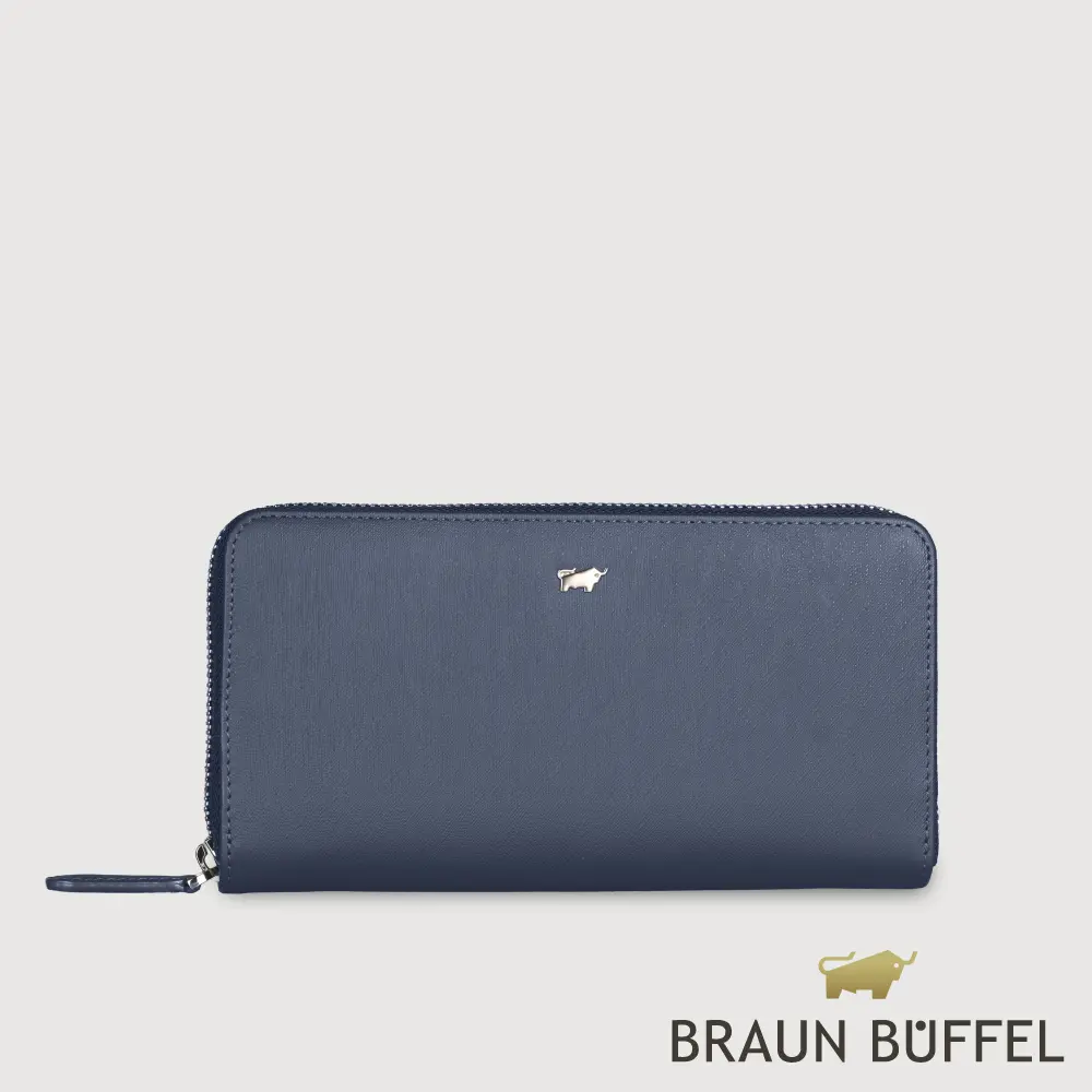 【BRAUN BUFFEL 德國小金牛】台灣總代理 HOMME-M 12卡拉鍊長夾-深藍色/BF306-602-MAR