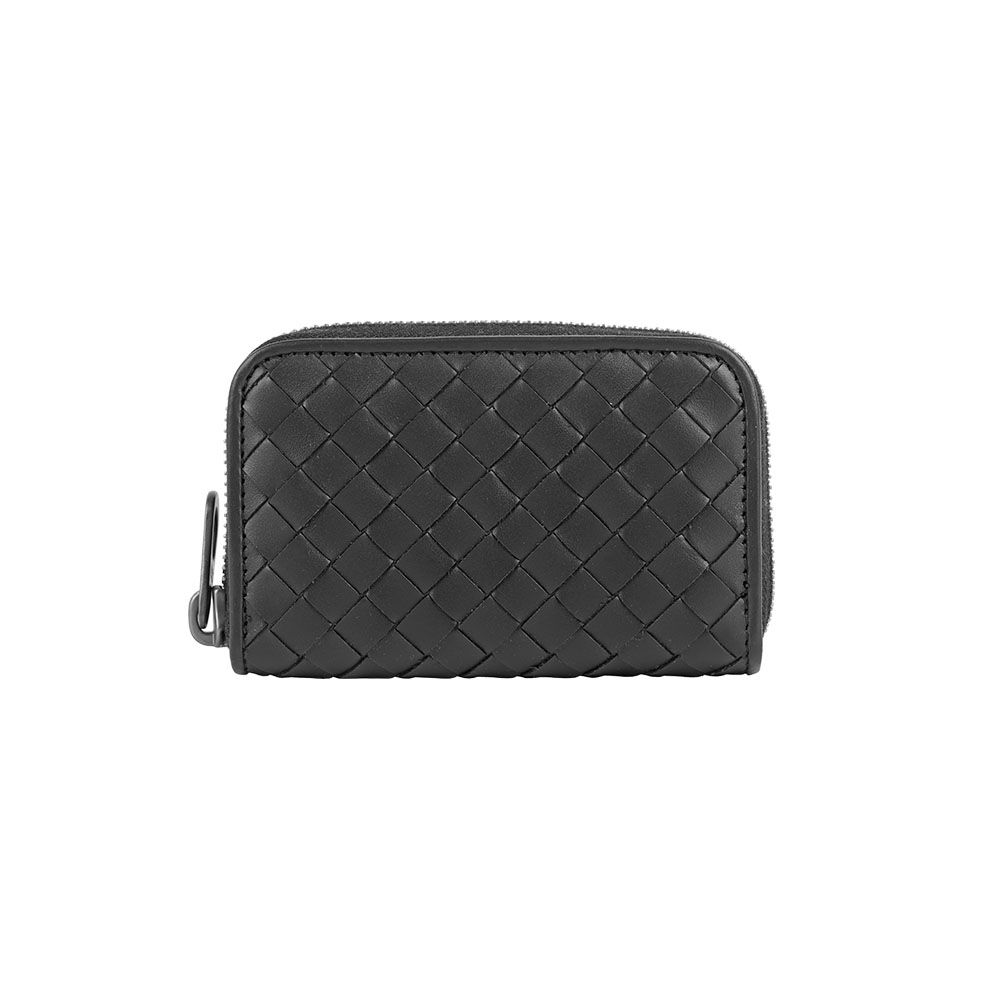 【BOTTEGA VENETA】經典編織拉鏈卡包/零錢包(黑色)/ 平行輸入