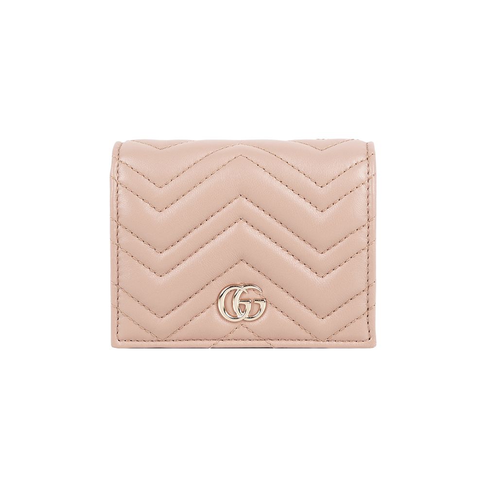【GUCCI】GG Marmont 金字山型紋縫線皮革小短夾(裸粉色)/ 平行輸入