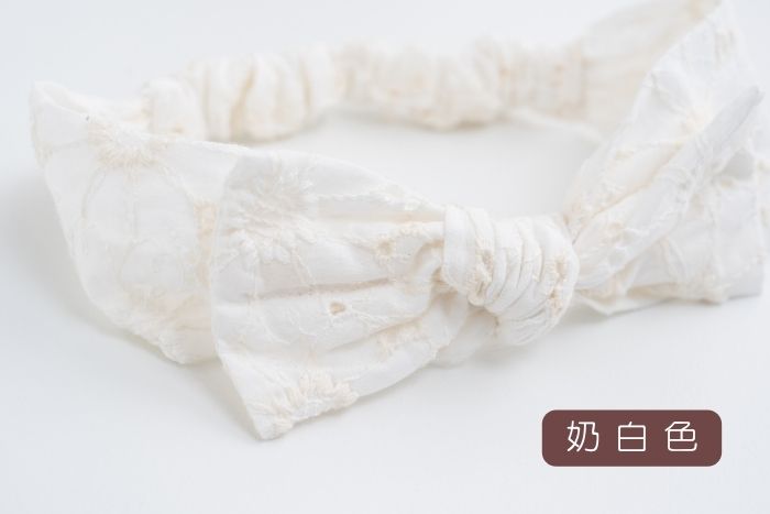 【日本 whip cream】刺繡蕾絲髮帶/ 奶白色/ Kids（孩童49~54cm）