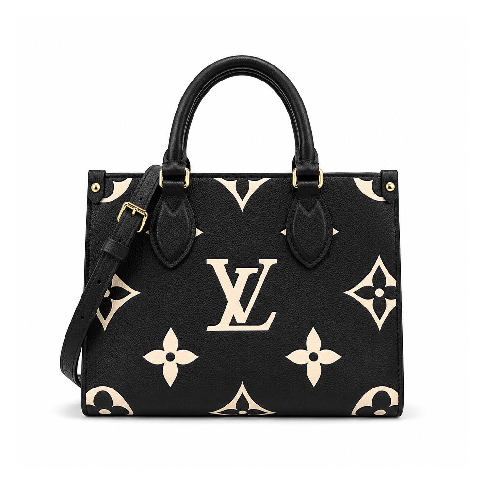 Louis Vuitton OnTheGo PM 雙色Monogram Empreinte 皮革托特包(黑色/米白色) /平行輸入