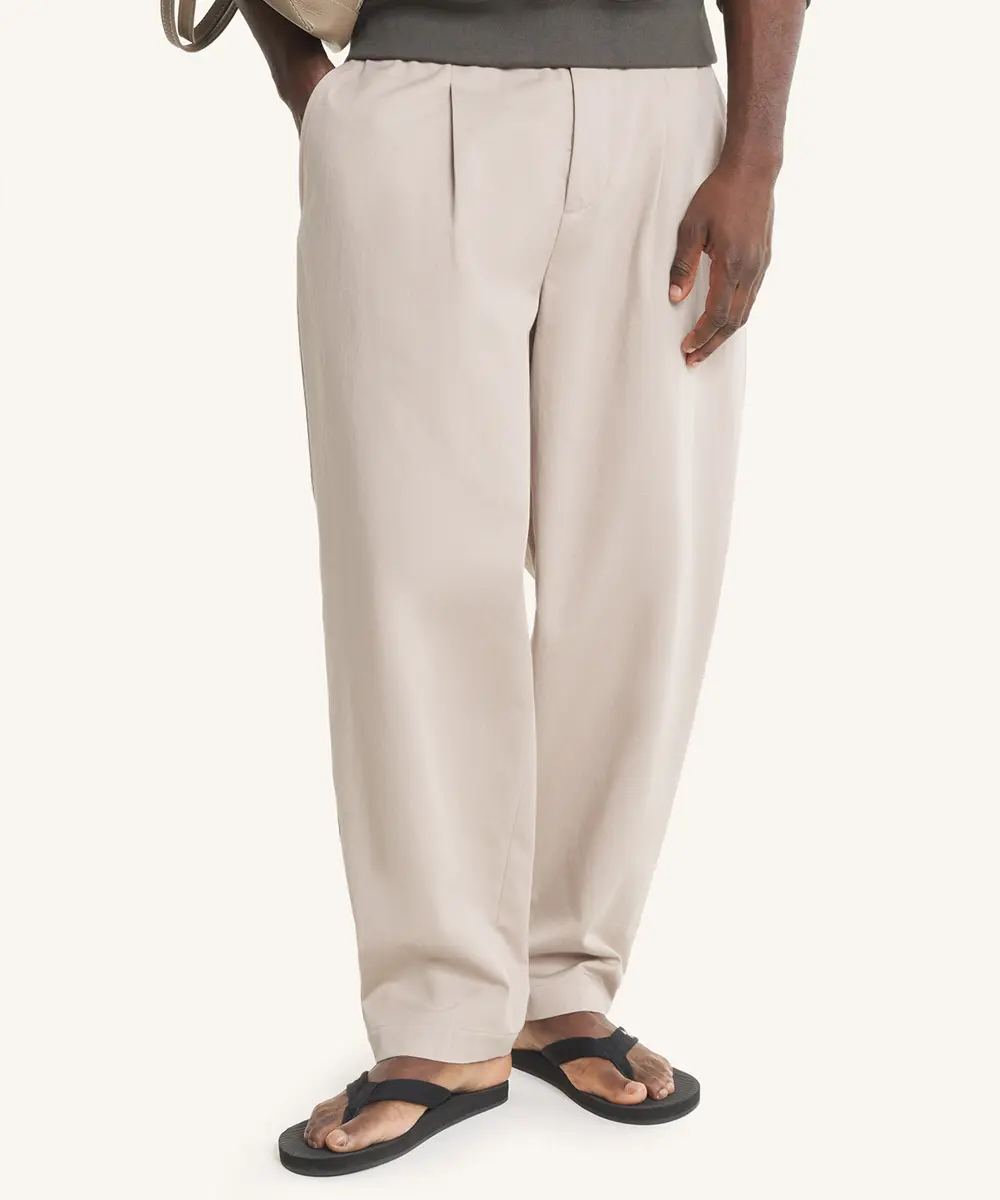 MAISON KITSUNÉ 灰麻色手繪LOGO鬆緊腰棉麻混紡工裝褲/中性/男裝/ M