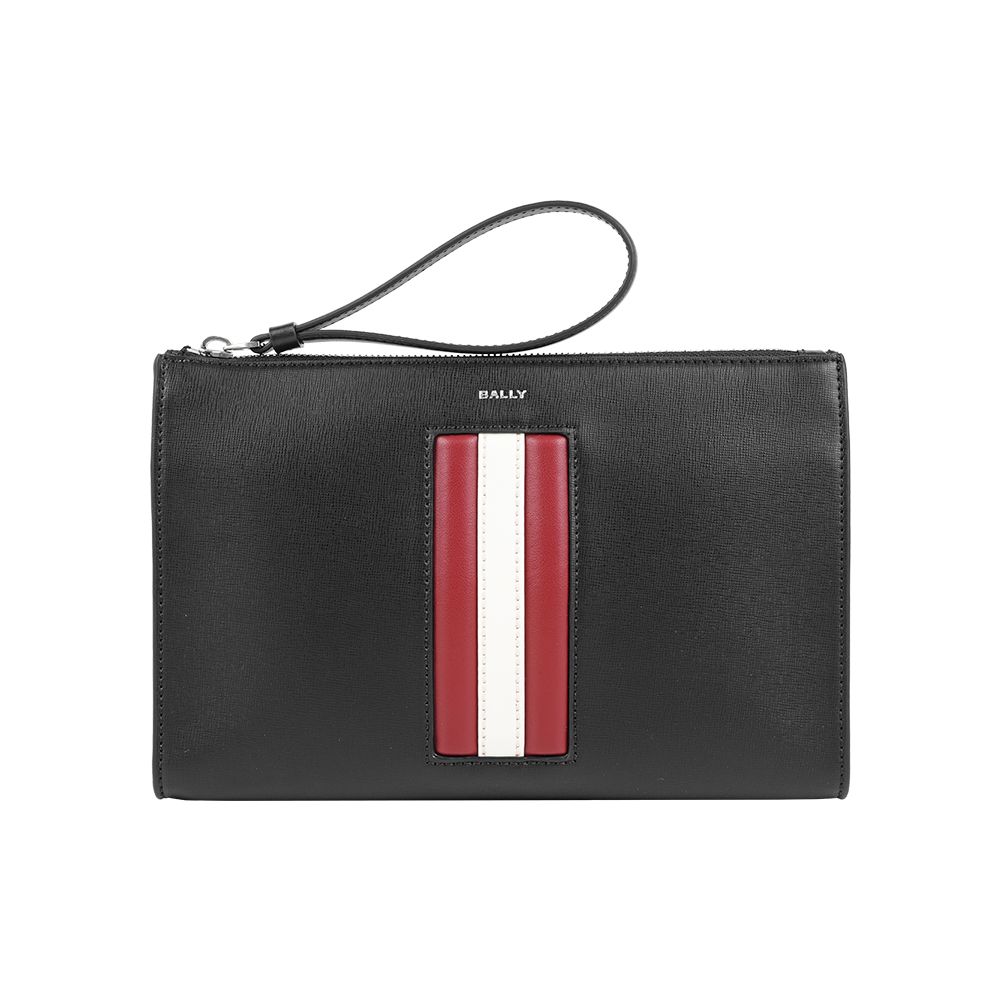 【BALLY】Mythos 紅白條紋再生厚款手拿包(黑色)/ 平行輸入
