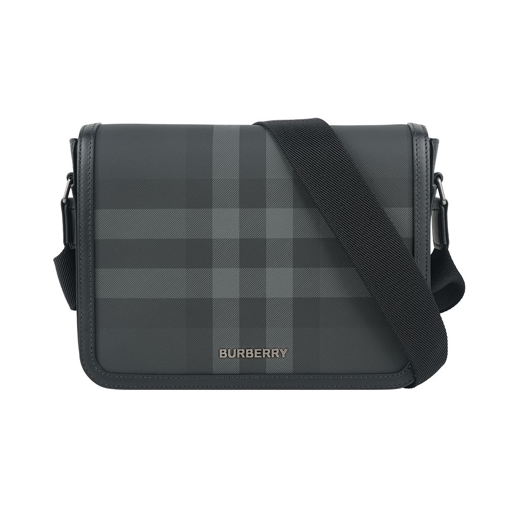 【BURBERRY】Alfred 塗層帆布及小牛皮小款斜背包(炭灰色)/ 平行輸入