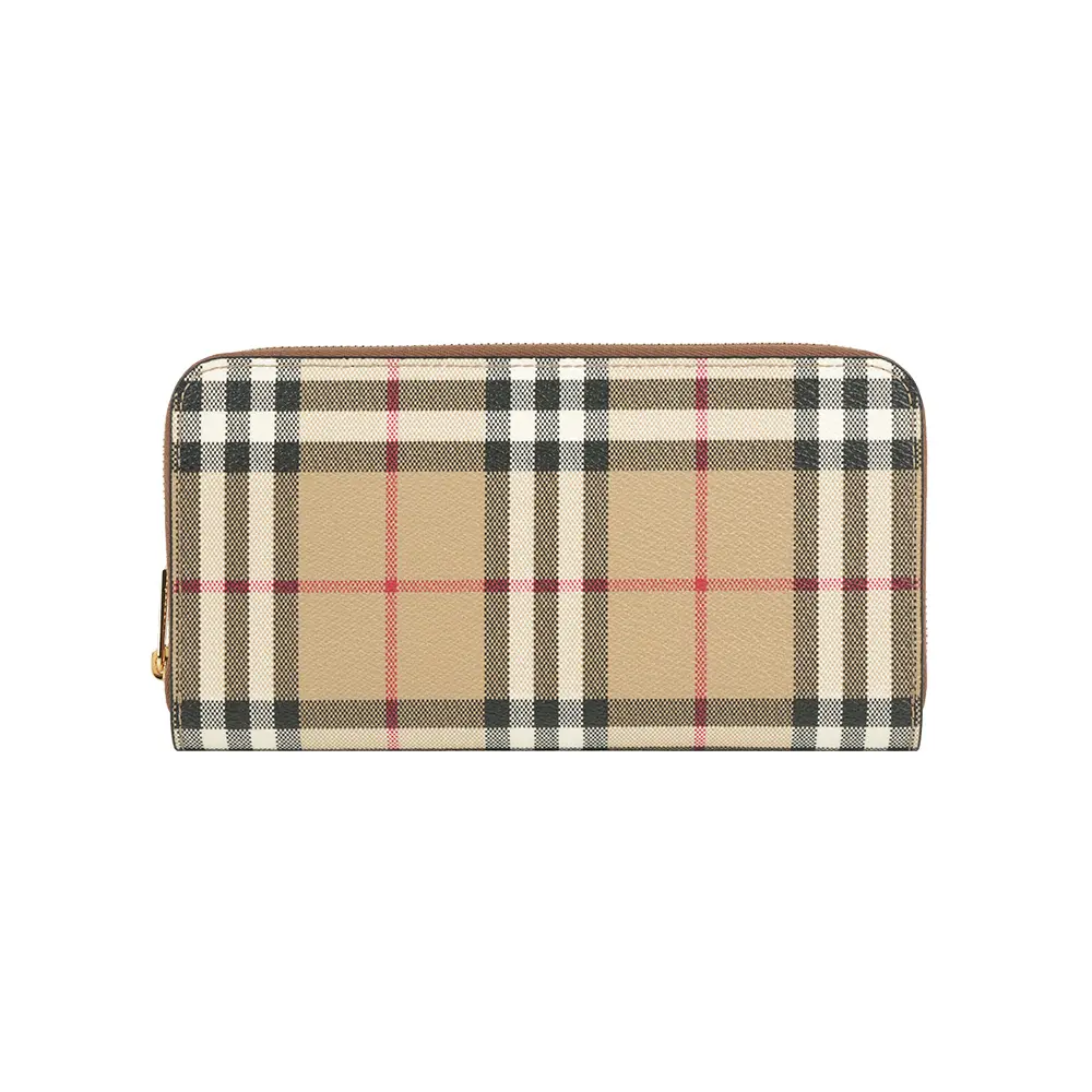 【BURBERRY】Vintage 格紋皮革ㄇ形拉鍊皮夾(米色/石楠木棕色)/ 平行輸入