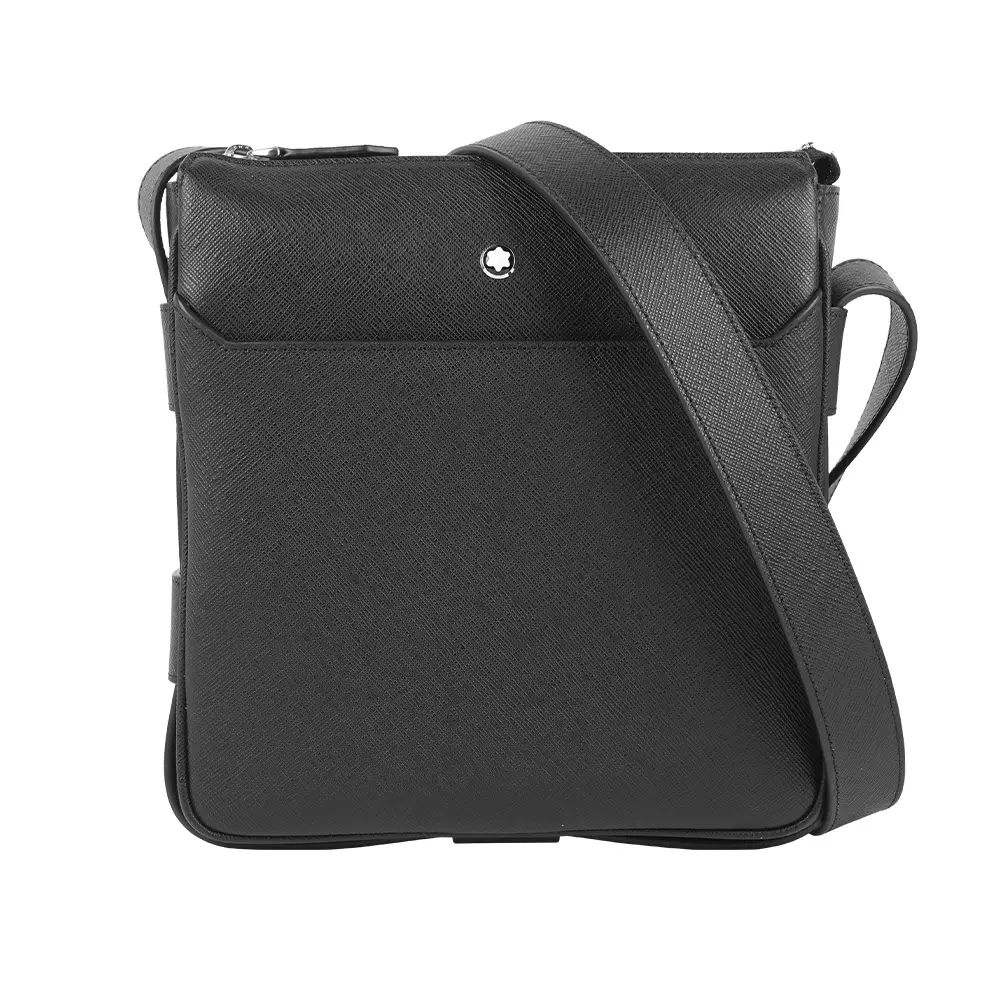 【MONT BLANC】Sartorial 皮帶設計防刮牛皮直立式郵差包(黑色)/ 平行輸入
