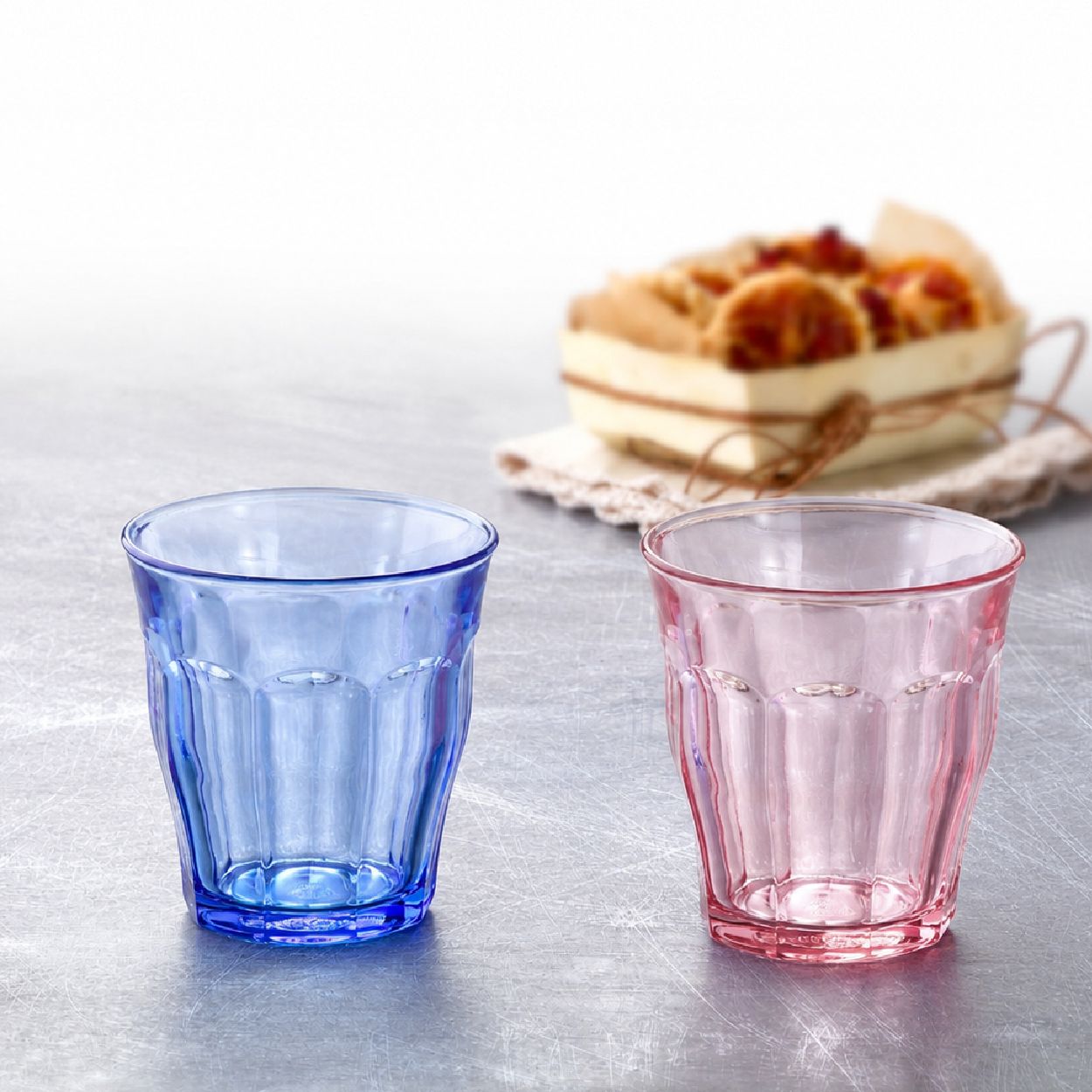法國Duralex 雙色玻璃杯4入組 (Picardie 250ml/ 海水藍2入、玫瑰粉2入)