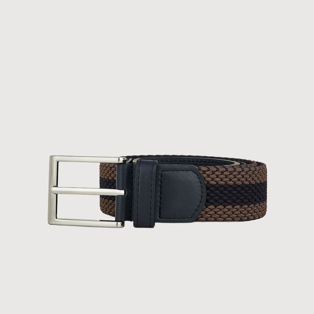 【BRAUN BUFFEL 德國小金牛】台灣總代理 都會時尚 雙色編織伸縮皮帶-銀色/BF26B-WEG063-SNK/ 40吋