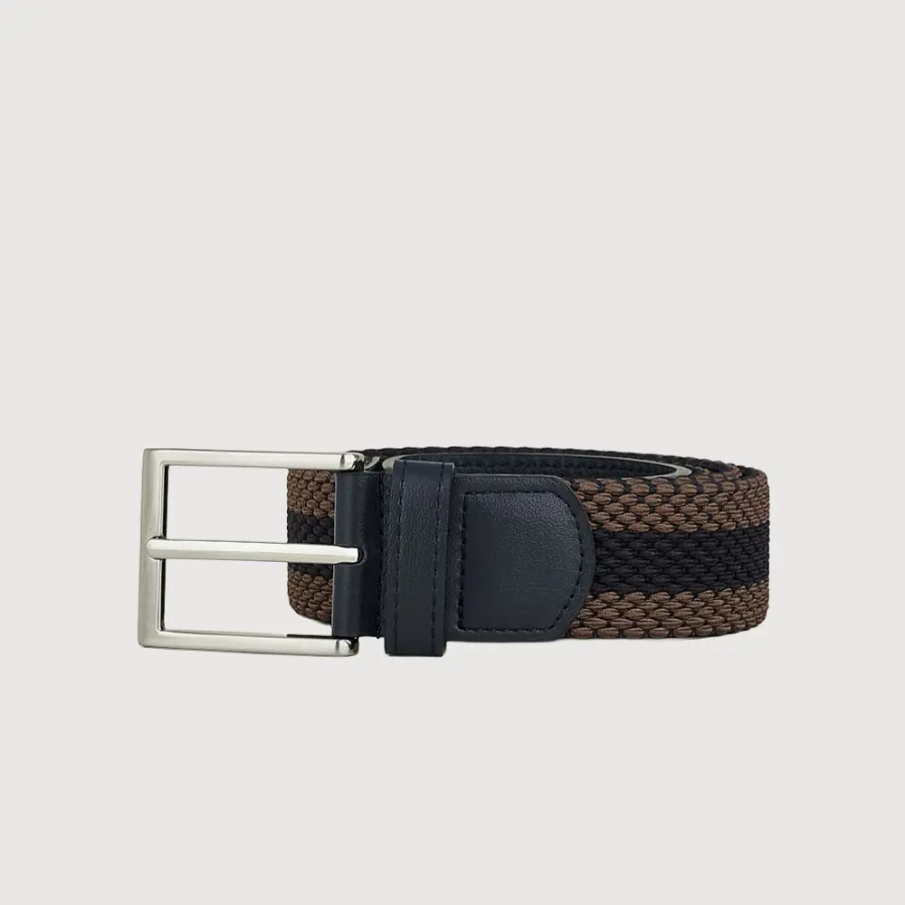 【BRAUN BUFFEL 德國小金牛】台灣總代理 都會時尚 雙色編織伸縮皮帶-銀色/BF26B-WEG063-SNK/ 42吋