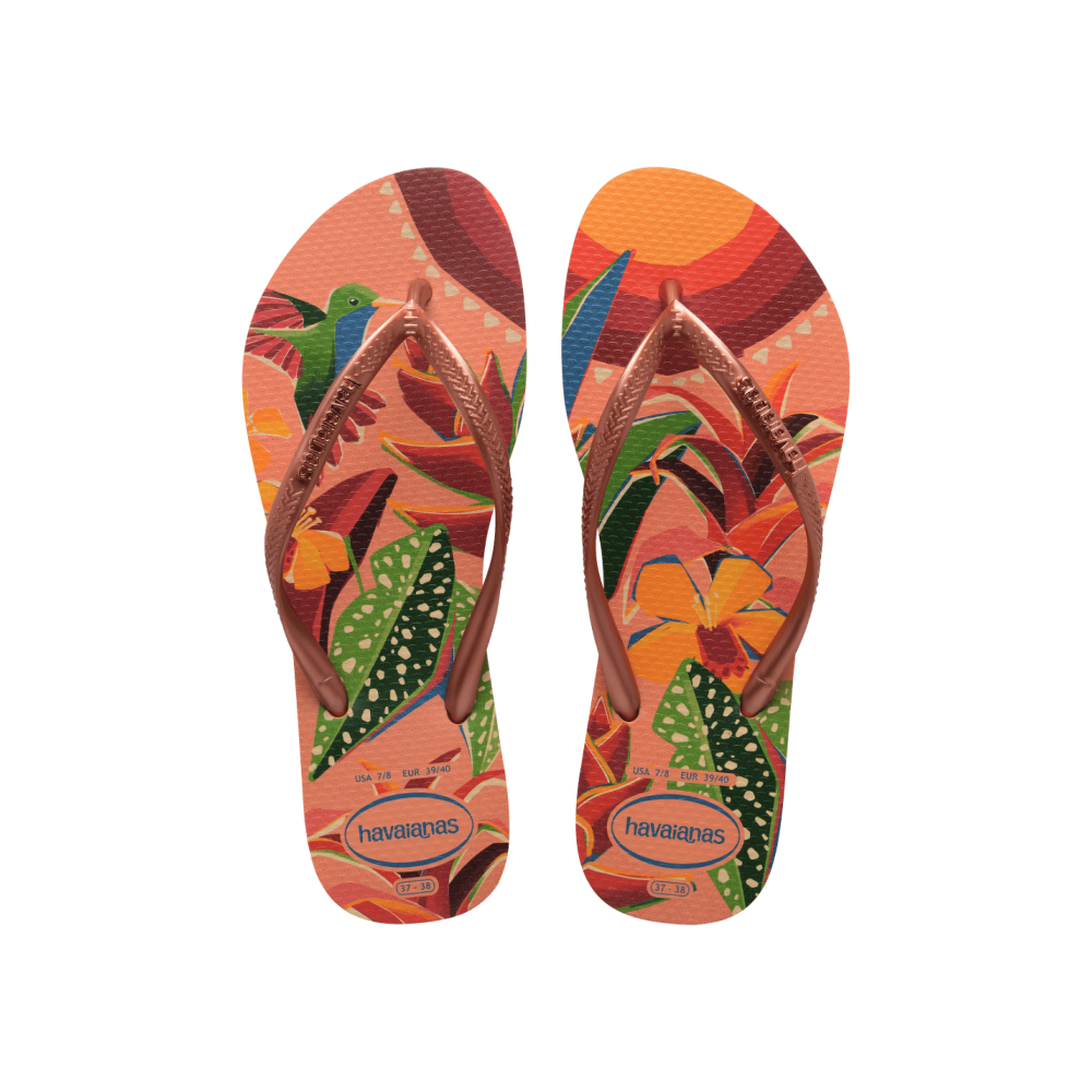 【havaianas 哈瓦仕】拖鞋 Slim Tropical 熱帶花卉款 (4122111-0027W)/ 玫瑰金/ 37/38