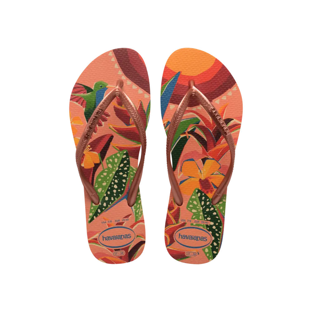 【havaianas 哈瓦仕】拖鞋 Slim Tropical 熱帶花卉款 (4122111-0027W)/ 玫瑰金/ 39/40