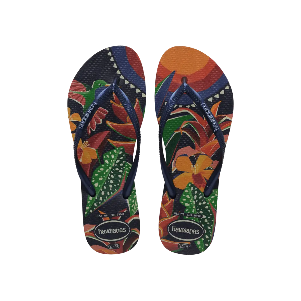 【havaianas 哈瓦仕】拖鞋 Slim Tropical 熱帶花卉款 (4122111-4368W)/ 藍色/ 35/36