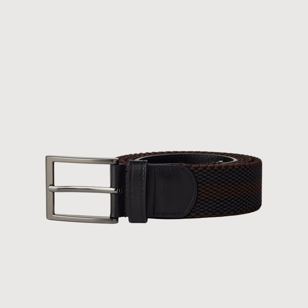 【BRAUN BUFFEL 德國小金牛】台灣總代理 都會時尚 黑咖編織伸縮皮帶-鎗色/BF26B-WEG064-GUN/ 40吋