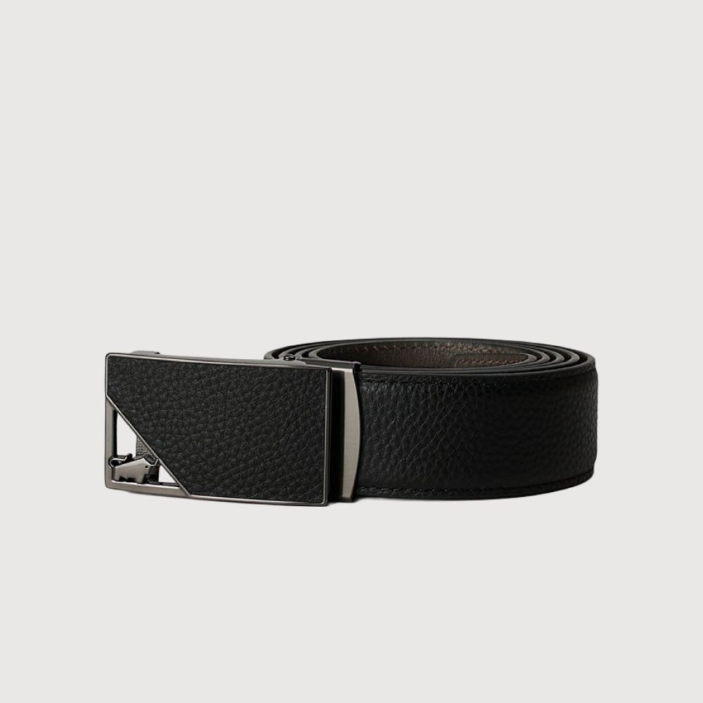 【BRAUN BUFFEL 德國小金牛】台灣總代理 都會時尚 鏤空自動扣皮帶-鎗色/BF26S-RO042-GUN/ 42吋