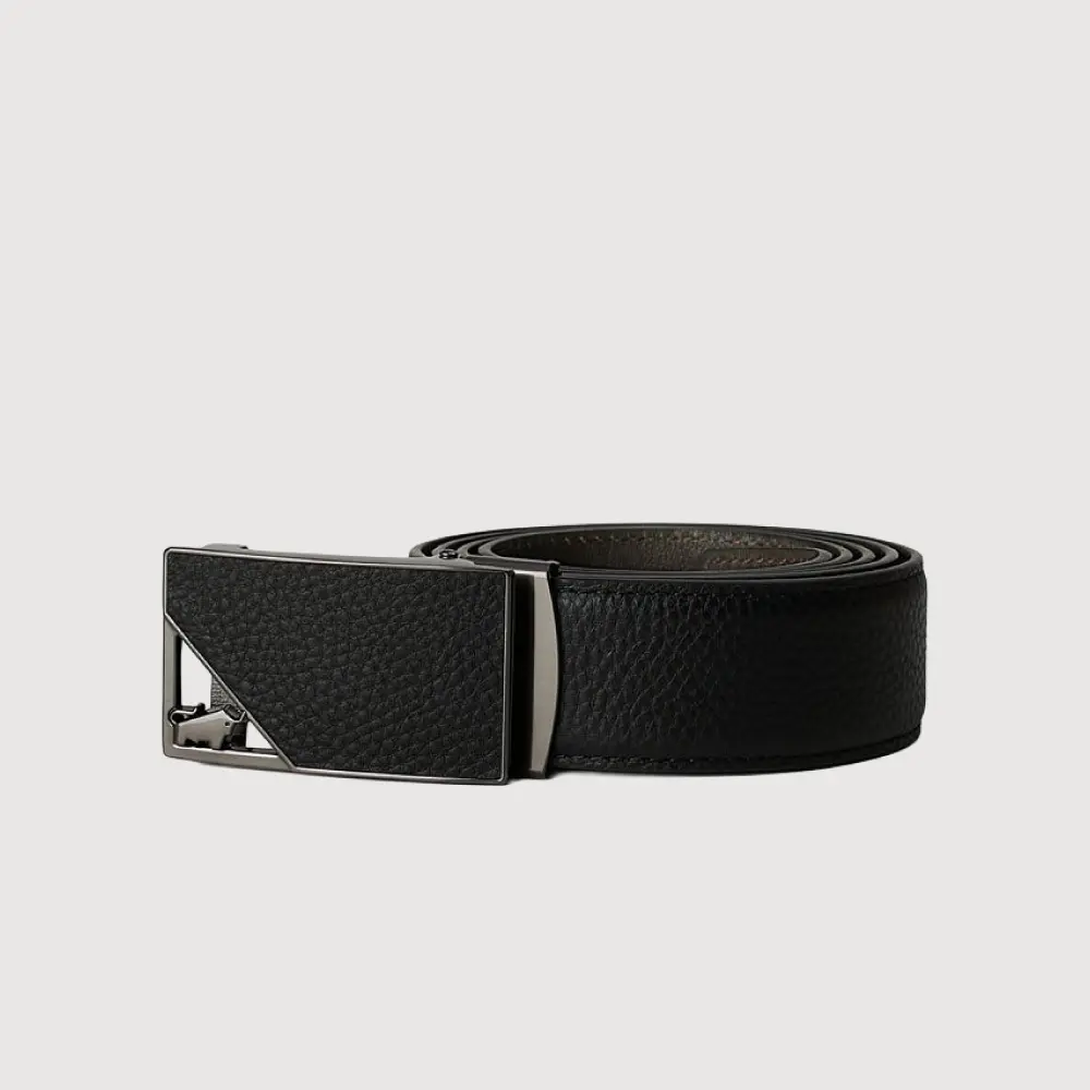 【BRAUN BUFFEL 德國小金牛】台灣總代理 都會時尚 鏤空自動扣皮帶-鎗色/BF26S-RO042-GUN/ 44吋
