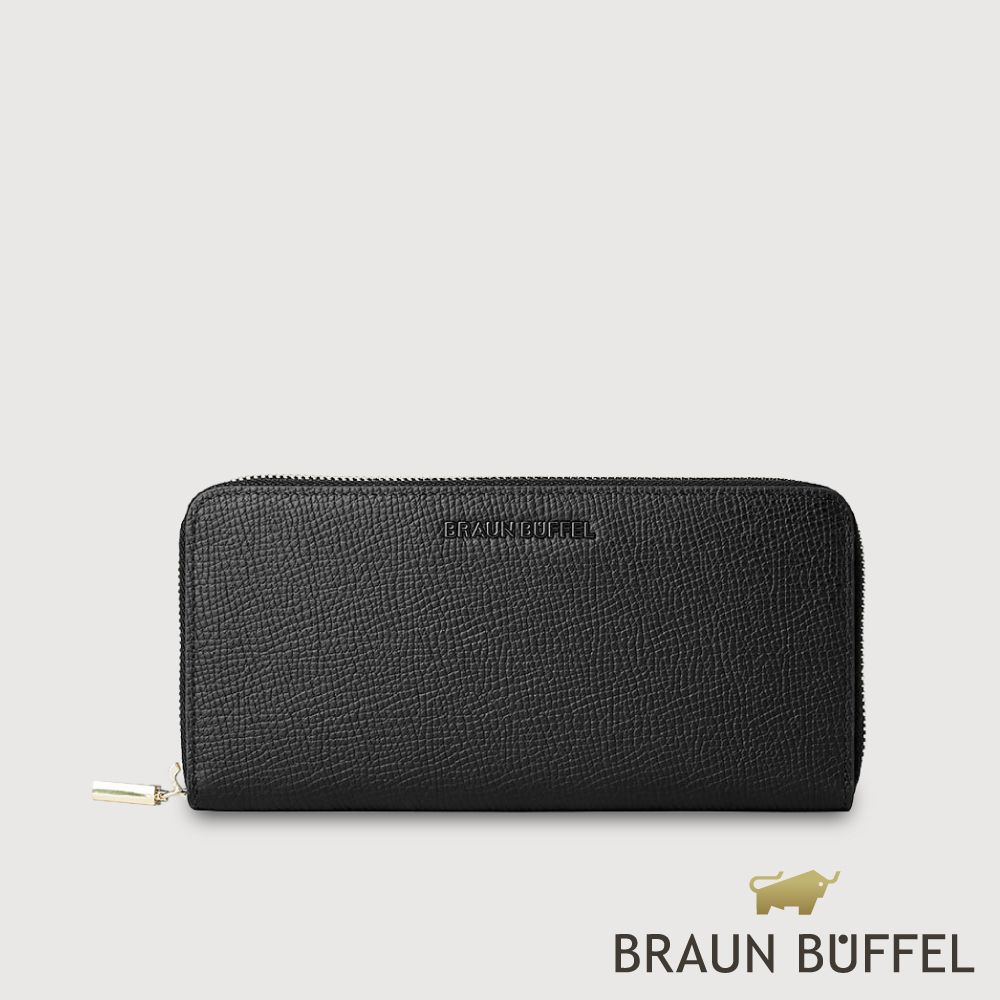【BRAUN BUFFEL 德國小金牛】台灣總代理 妮娜-A 8卡拉鍊長夾-黑色/BF883-601-BK