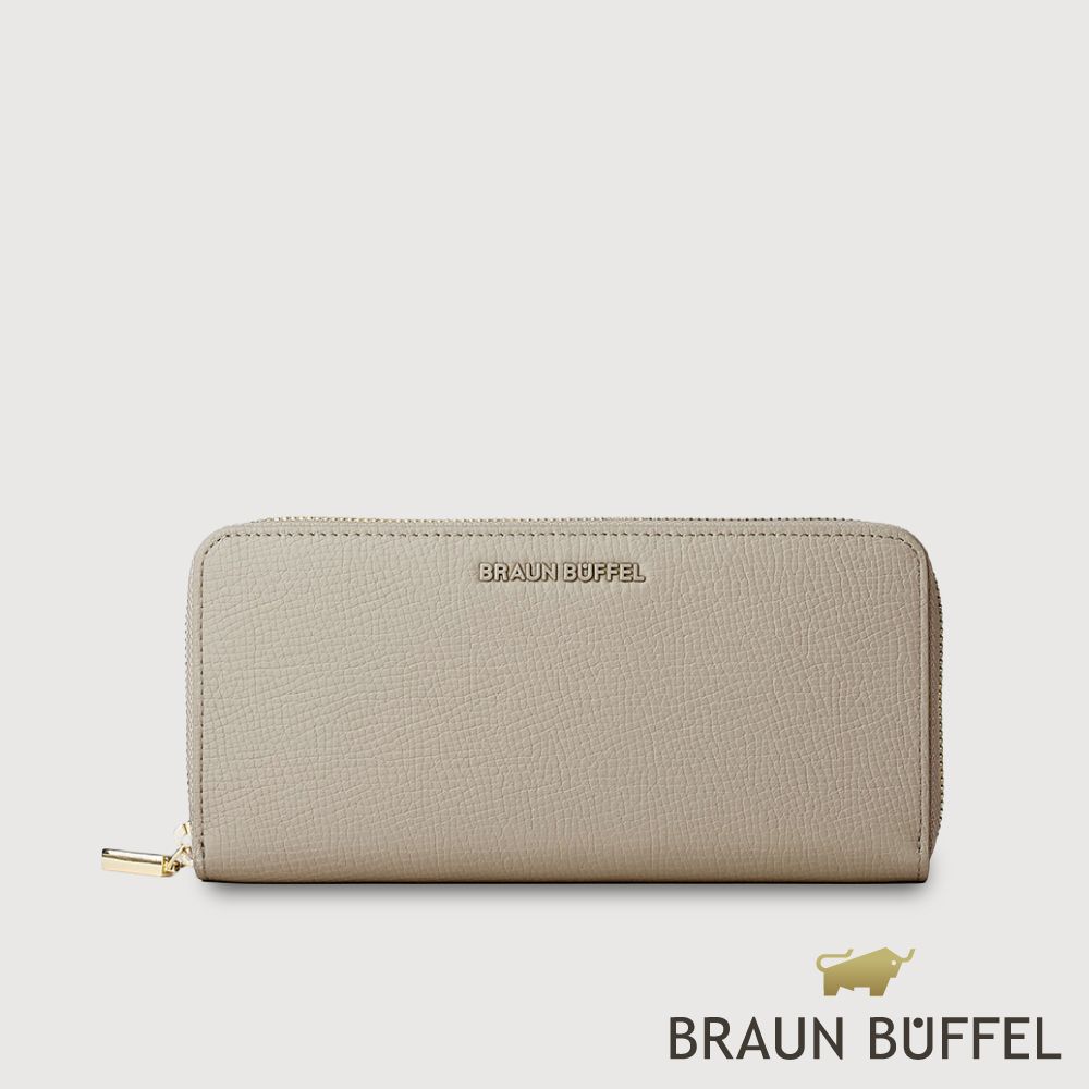 【BRAUN BUFFEL 德國小金牛】台灣總代理 妮娜-A 8卡拉鍊長夾-沙丘色/BF883-601-MDT