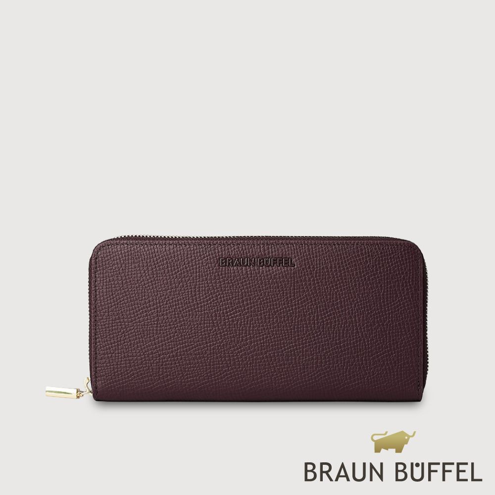 【BRAUN BUFFEL 德國小金牛】台灣總代理 妮娜-A 8卡拉鍊長夾-酒棕色/BF883-601-TP