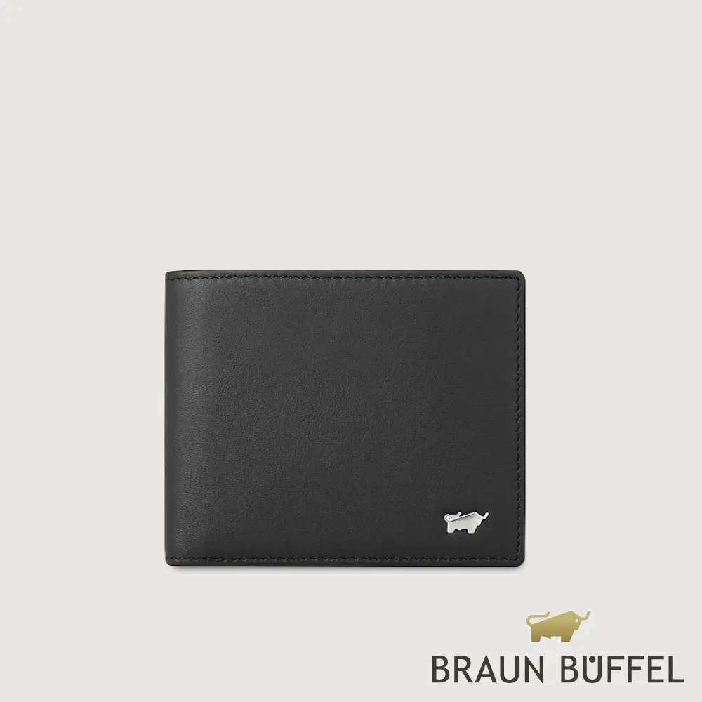 【BRAUN BUFFEL 德國小金牛】台灣總代理 彬達 12卡中間翻透明窗短夾-黑色/BF584-317-BK