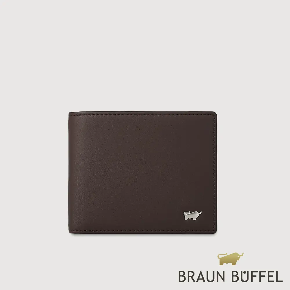 【BRAUN BUFFEL 德國小金牛】台灣總代理 彬達 8卡中間翻零錢袋短夾-培土棕/BF584-318-POS