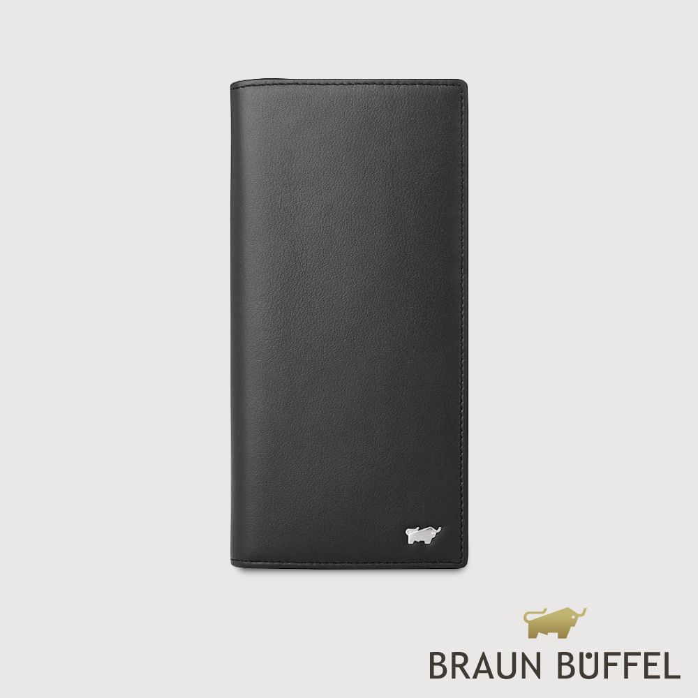 【BRAUN BUFFEL 德國小金牛】台灣總代理 彬達 14卡兩折長夾-黑色/BF584-621-BK