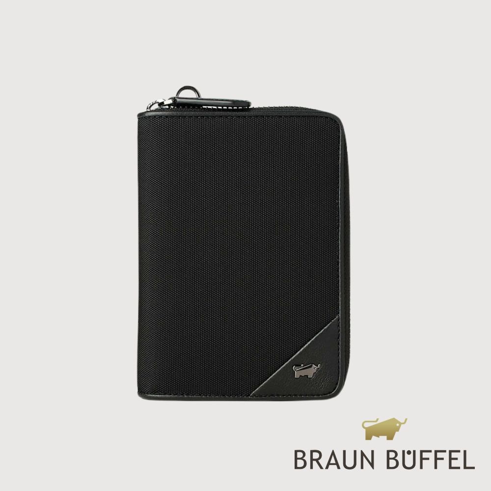 【BRAUN BUFFEL 德國小金牛】台灣總代理 瑞沃 6卡拉鍊護照夾-黑色/BF593-183-BK