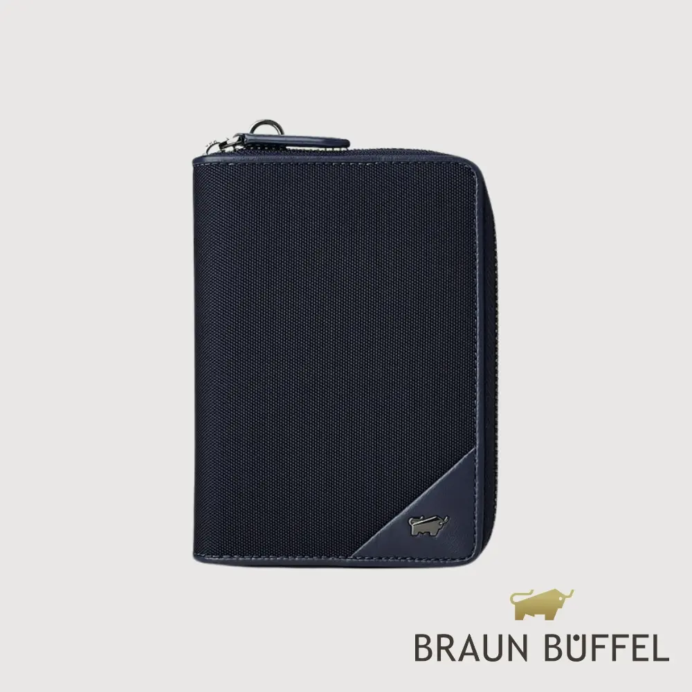 【BRAUN BUFFEL 德國小金牛】台灣總代理 瑞沃 6卡拉鍊護照夾-深藍色/BF593-183-DB