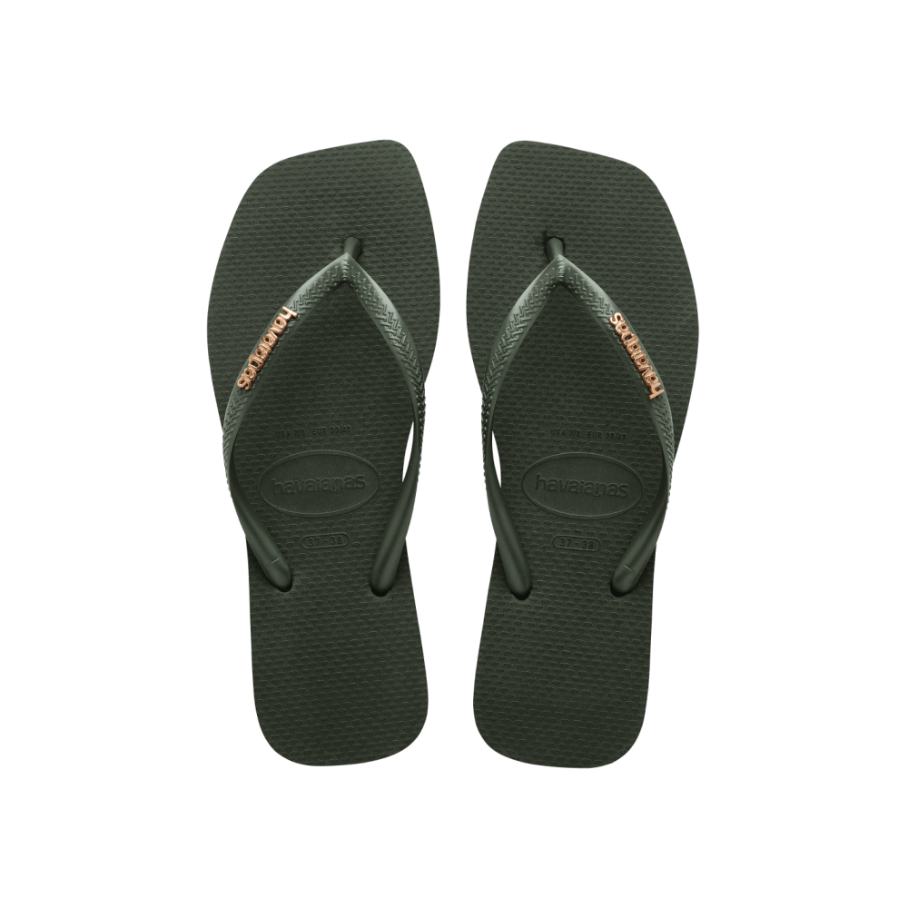 【havaianas 哈瓦仕】拖鞋 Slim Square Logo Metallic 金屬Logo款 (4148257-4896W)/ 綠色/ 35/36
