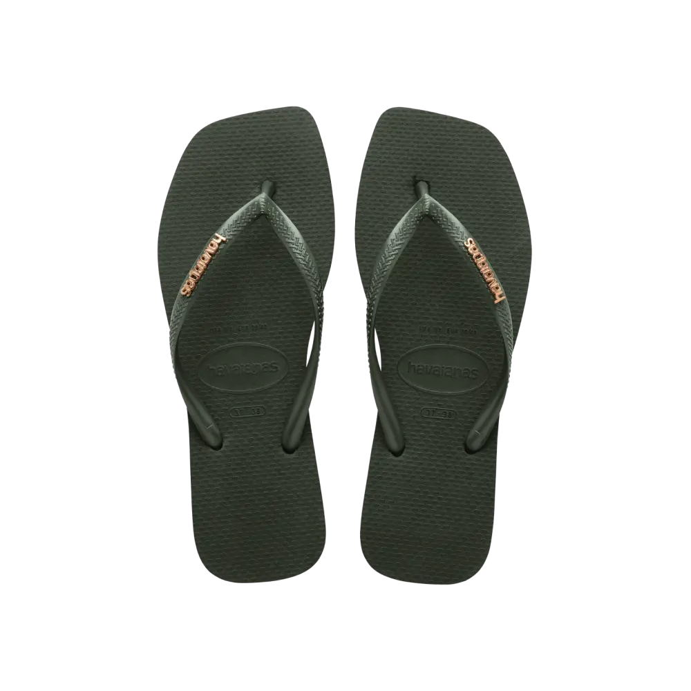 【havaianas 哈瓦仕】拖鞋 Slim Square Logo Metallic 金屬Logo款 (4148257-4896W)/ 綠色/ 39/40