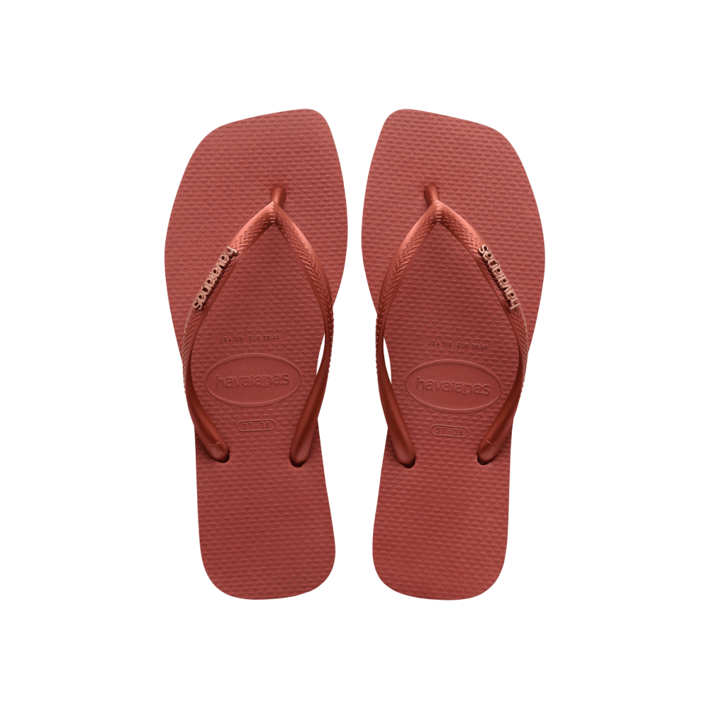 【havaianas 哈瓦仕】拖鞋 Slim Square Logo Metallic 金屬Logo款 (4148257-5416W)/ 紅色/ 39/40