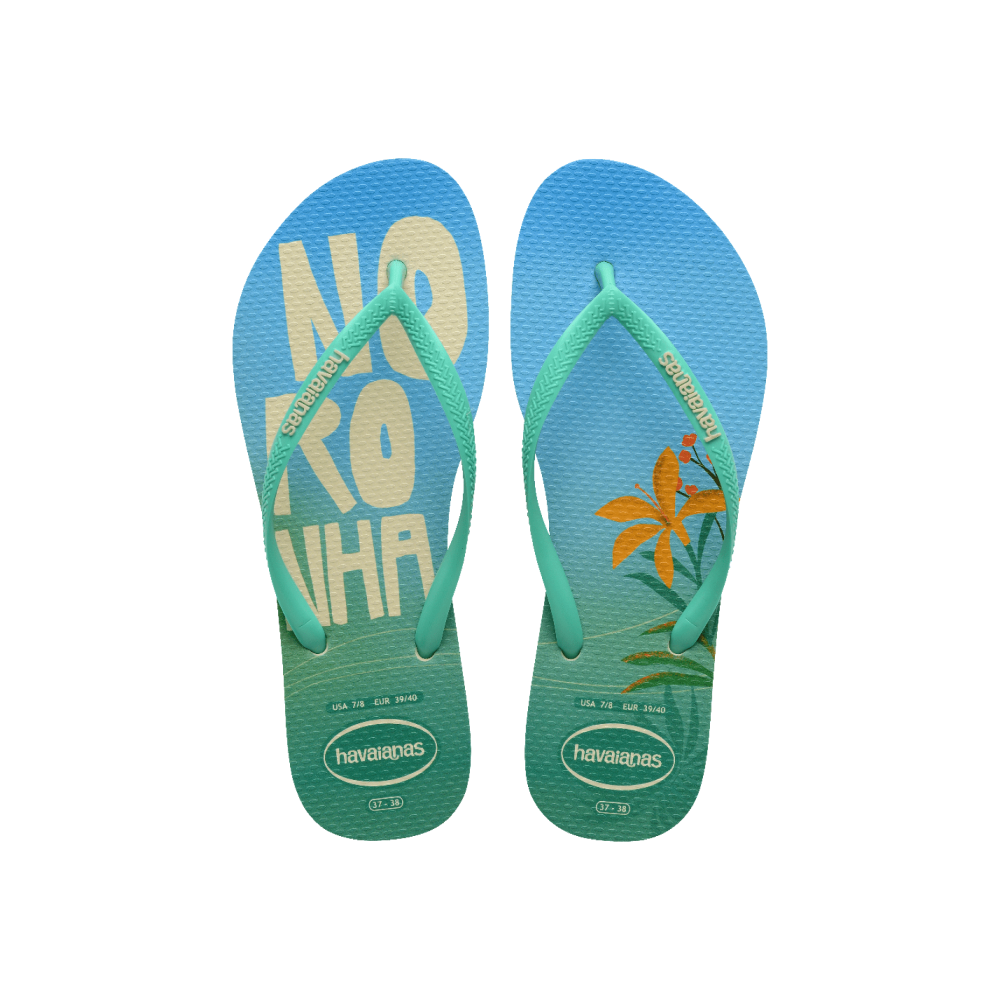【havaianas 哈瓦仕】拖鞋 Slim Postcard 印花款 (4148968-0121W)/ 藍綠色/ 39/40