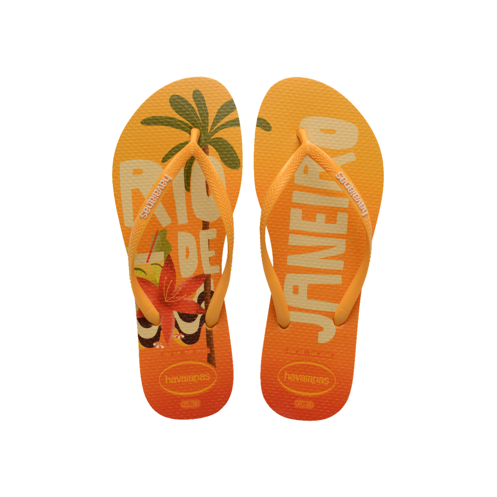 【havaianas 哈瓦仕】拖鞋 Slim Postcard 印花款 (4148968-1740W)/ 黃色/ 37/38