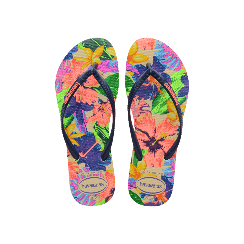 【havaianas 哈瓦仕】拖鞋 Slim Floral Neon 花卉款 (4149011-0001W)/ 藍色/ 35/36