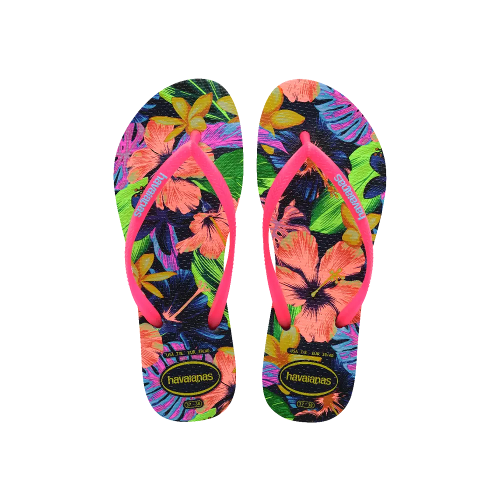 【havaianas 哈瓦仕】拖鞋 Slim Floral Neon 花卉款 (4149011-0555W)/ 螢光桃/ 39/40