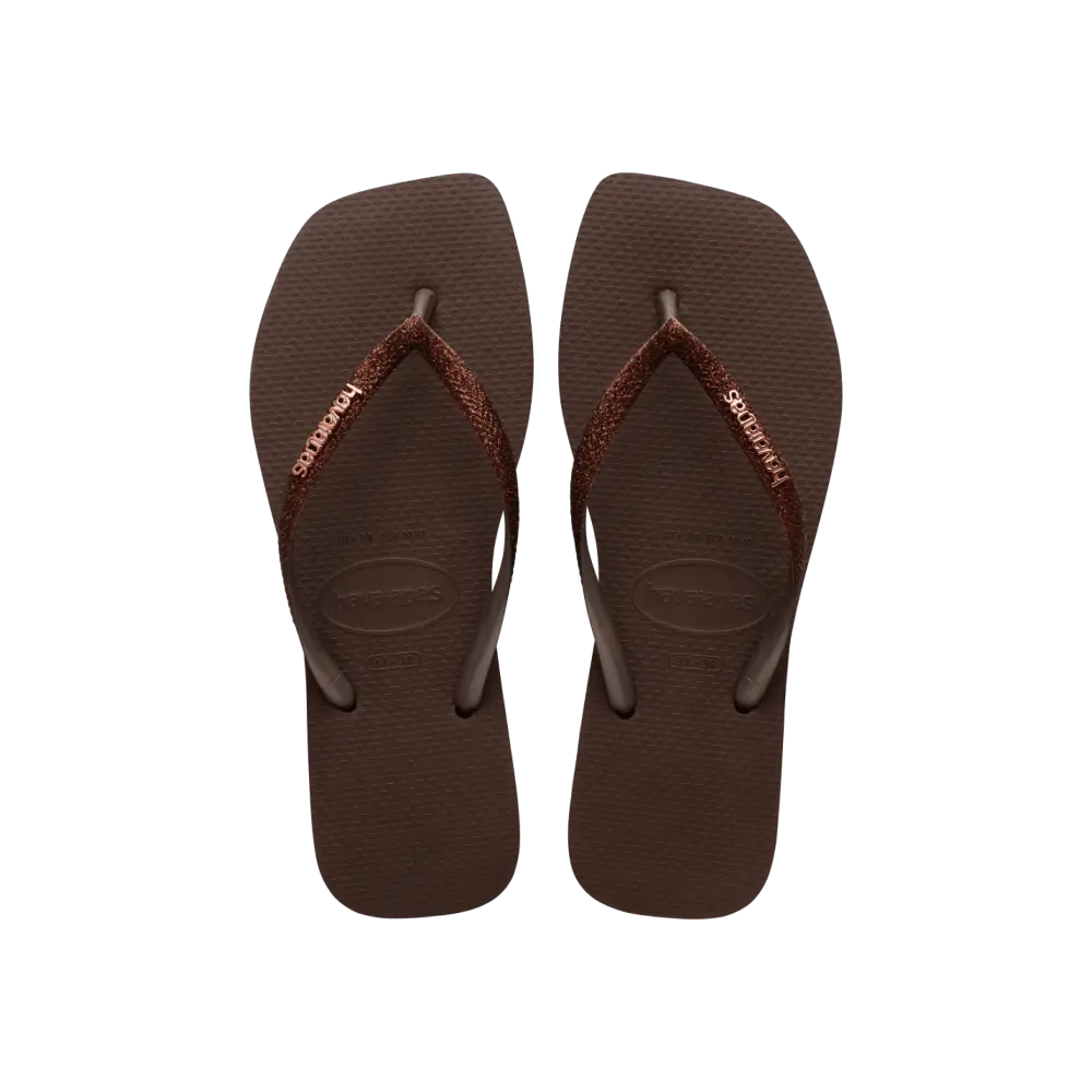【havaianas 哈瓦仕】拖鞋 Slim Square Glitter 漸層方形款 (4148102-0727W)/ 咖啡色/ 37/38